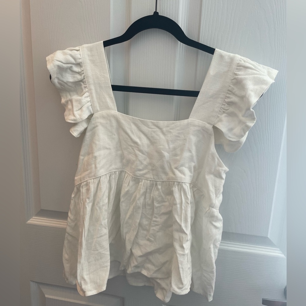 White flutter sleeve tank